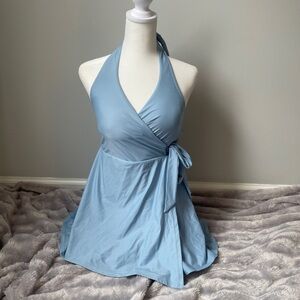 J. Crew Blue Halter Wrap Swim Dress
